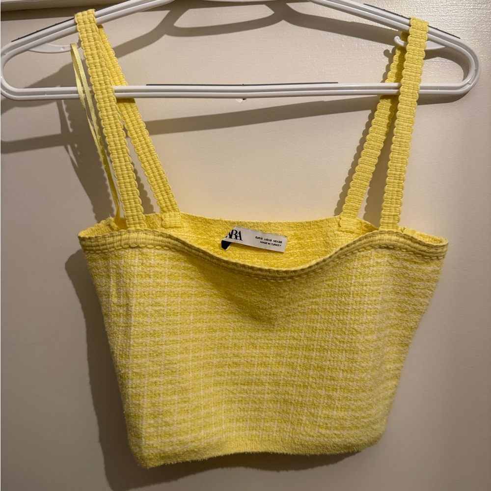 Zara Yellow Smocked Crop Tank Top